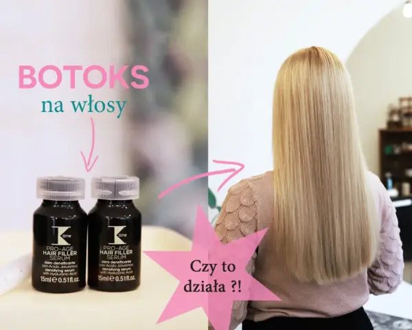 Dwie buteleczki serum do włosów i blond włosy.